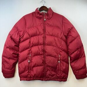 LL Bean Goose Down Feather Fill Puffer Jacket Medium Red Winter Coat Insulated